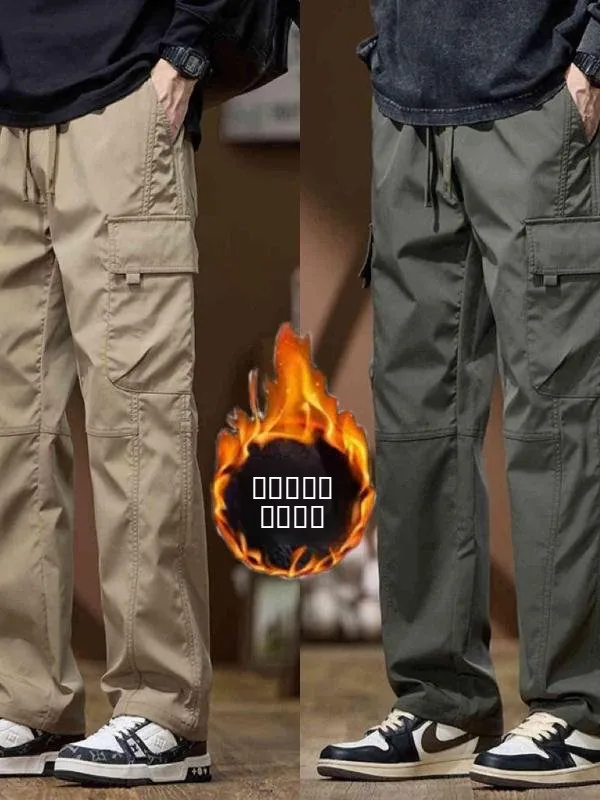 

Thiened Fce Workwear Pants Men's Autumn Winter Loose American Outdoor Mountain Climbing Casual Sports Wide Leg Long Pants