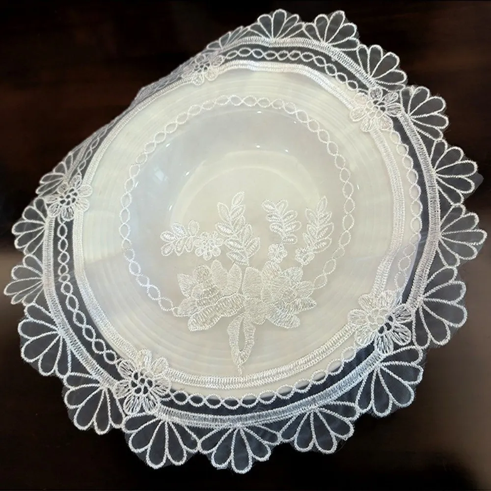 Lace Embroidery Table Cloth Tray Mat Transparent European Embroidered Lace Placemat White Round Coffee Coaster Beside Table