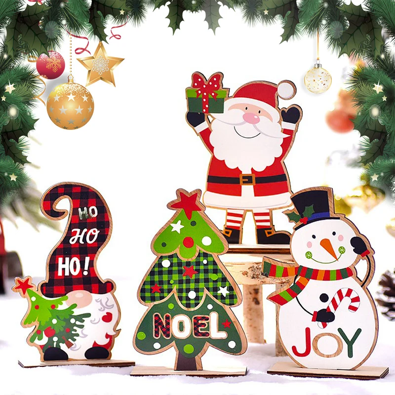 Pequena árvore de Natal para crianças, decoração desktop, brinquedos dos desenhos animados, Papai Noel, boneco de neve, artesanal, presentes DIY