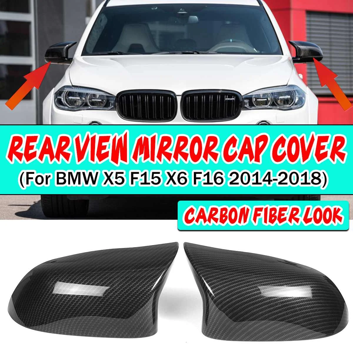 2x M Style X6 Mirror Cover Car Rearview Mirror Cap Covers For BMW X5 F15 X6 F16 2014-2018 Car Side Mirror Cover Caps Replacement