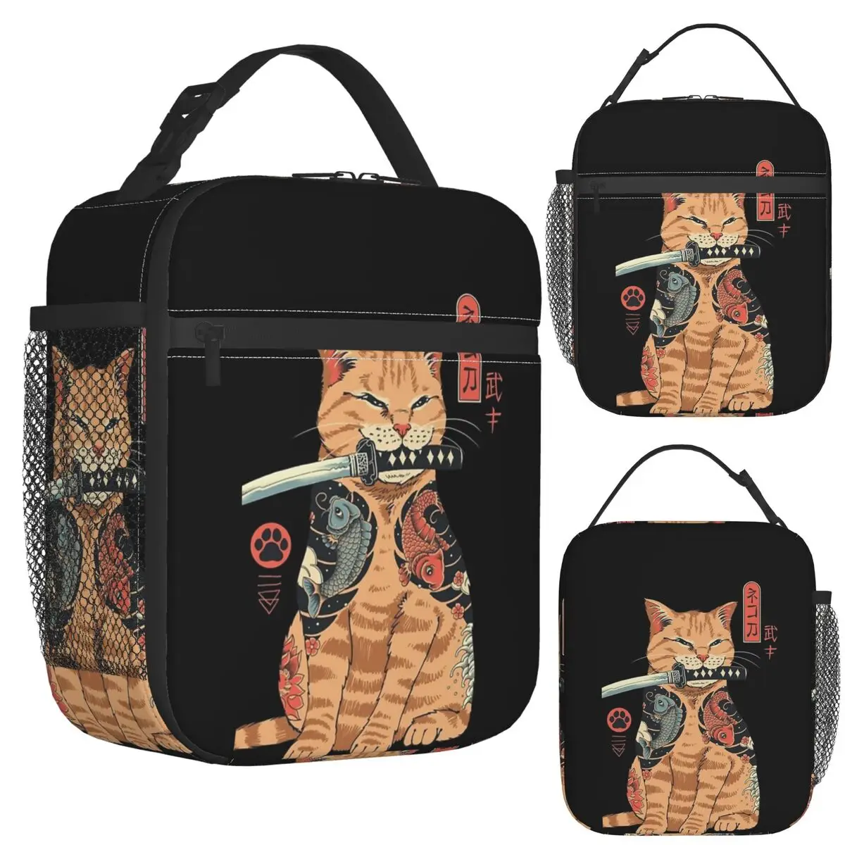 

Catana Cats Retro Samurai Yakuza Holder Insulated Lunch Bag Storage Food Boxes Leakproof Container Cooler Thermal Lunch Box Tote