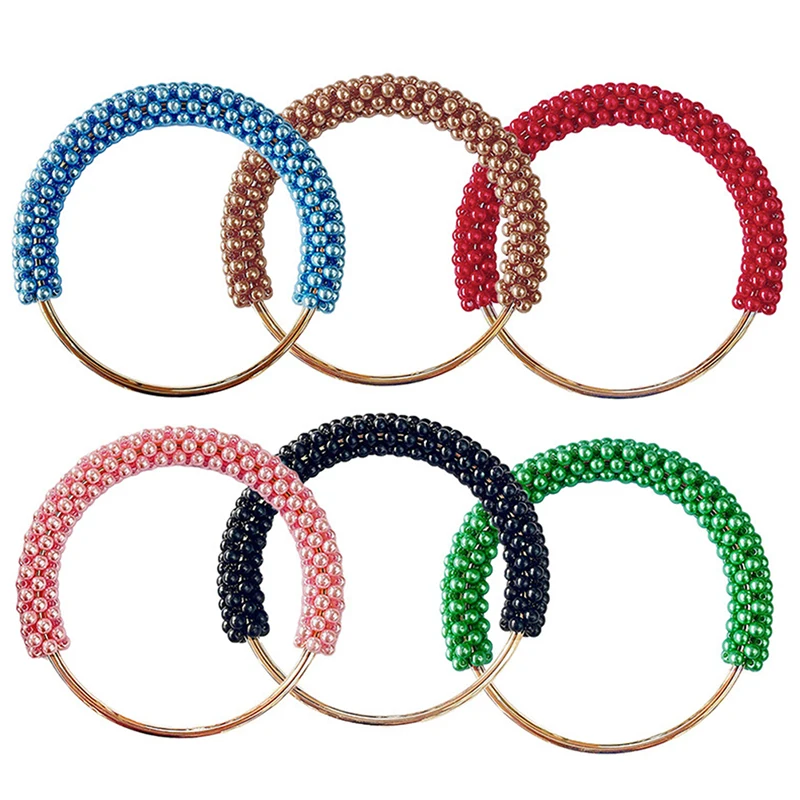 1PC Pearl Round Bag Handle Metal Ring Braided Colorful Beads for Women Handbag Purse Frame DIY Handmade Bag Accessories