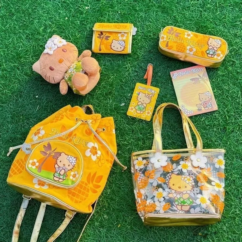 

Miniso милый рюкзак Hellokitty на шнурке для девочек с мультяшным принтом KT, сумка на плечо, повседневная большая вместительная сумка, кавайная женская сумка