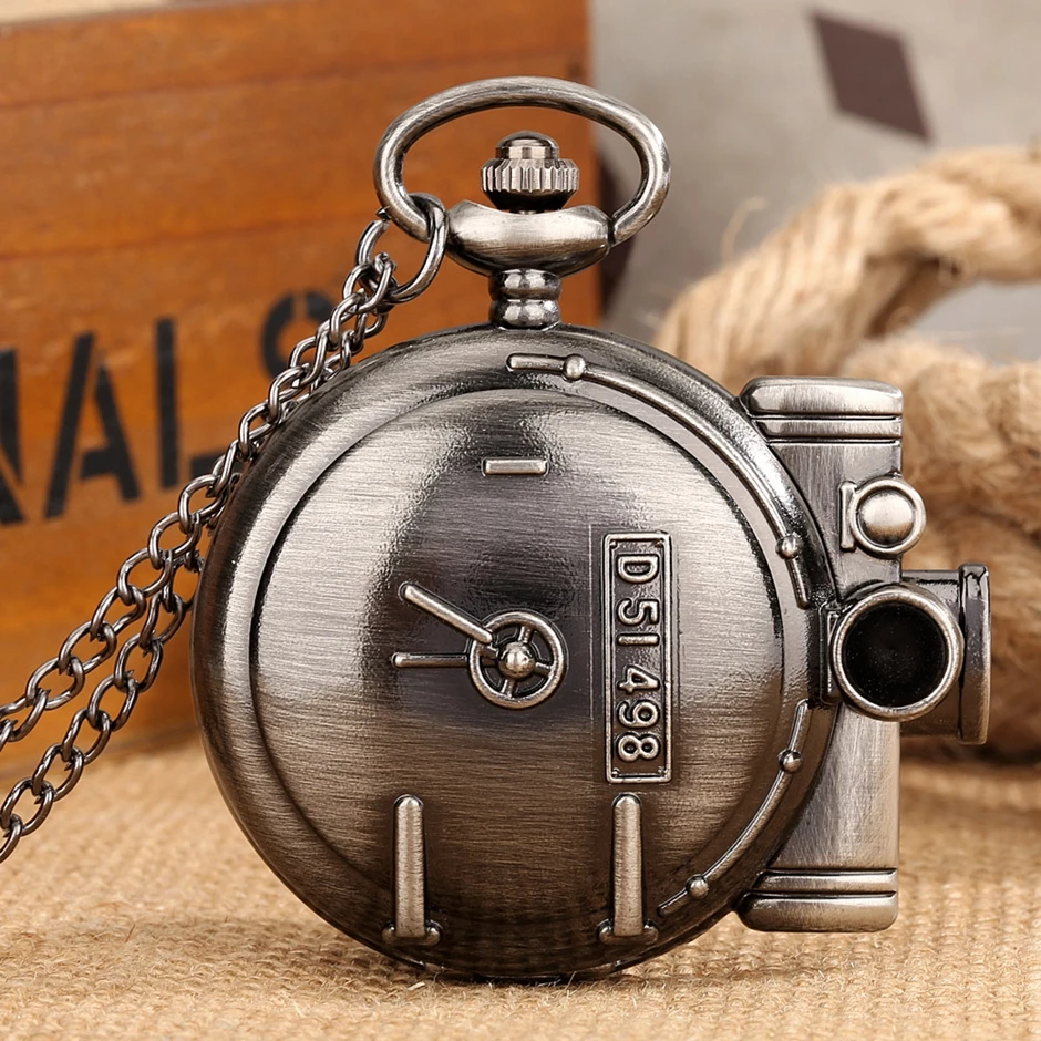 Railway Classical Freight Train Set Passenger Water Steam Locomotive Quartz Pocket Watch Retro Gray Necklace Pendant Mens Clock