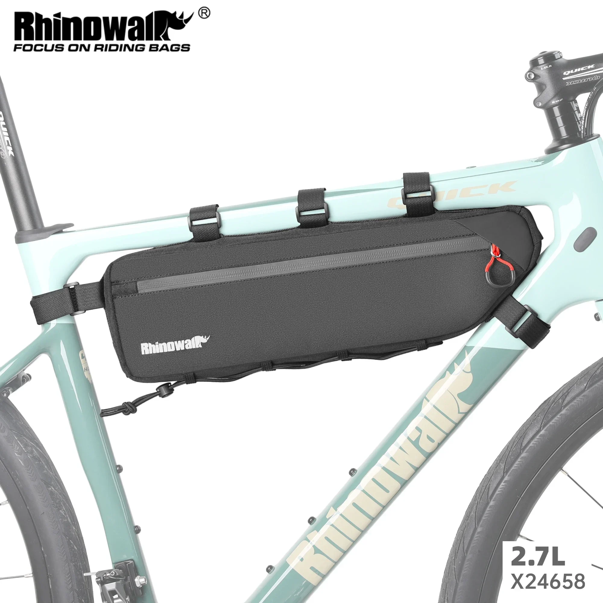 Rhinowalk Bike Frame Bag 2.1L-2.7L Splash-Proof Bicycle Under Tube Bag Triangle Bag Double Sided SBS Zipper Bottom binding syste