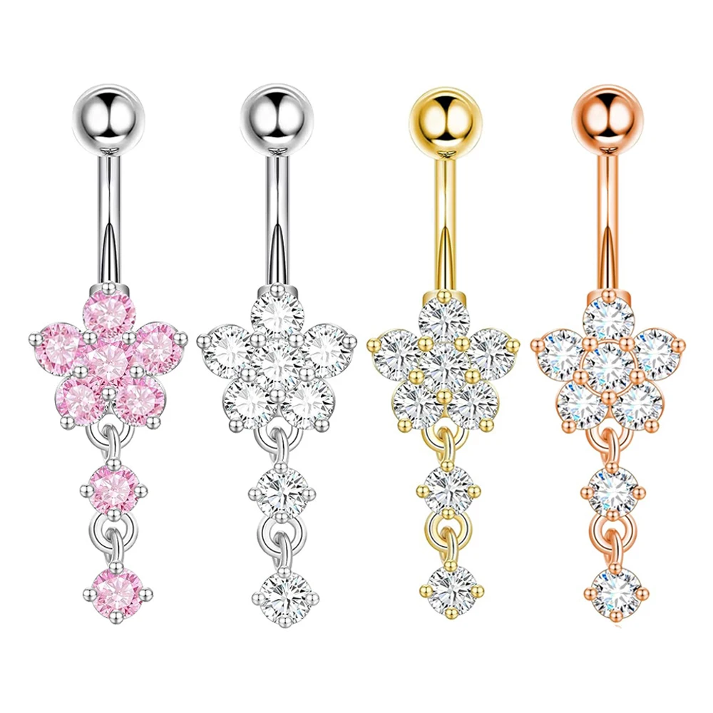 

Mixed Styles Dangled Navel Belly Button Rings Flower CZ Belly Piercing Ombligo Oreja Surgical Steel Body Jewelry Women Wholesale