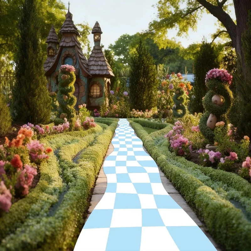 

Коврик-дорожка VIKAMA Wonderland в клетку, изогнутый, портативный, складной, для детей, на Пасху, для вечеринок, для детского праздника, для домашнего декора