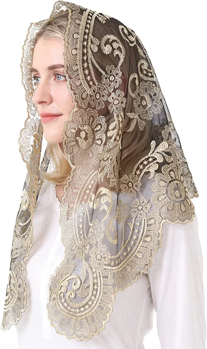 Spanish Traditioanl Triangle Veil Black and White Christian Catholic Church Veils for Women