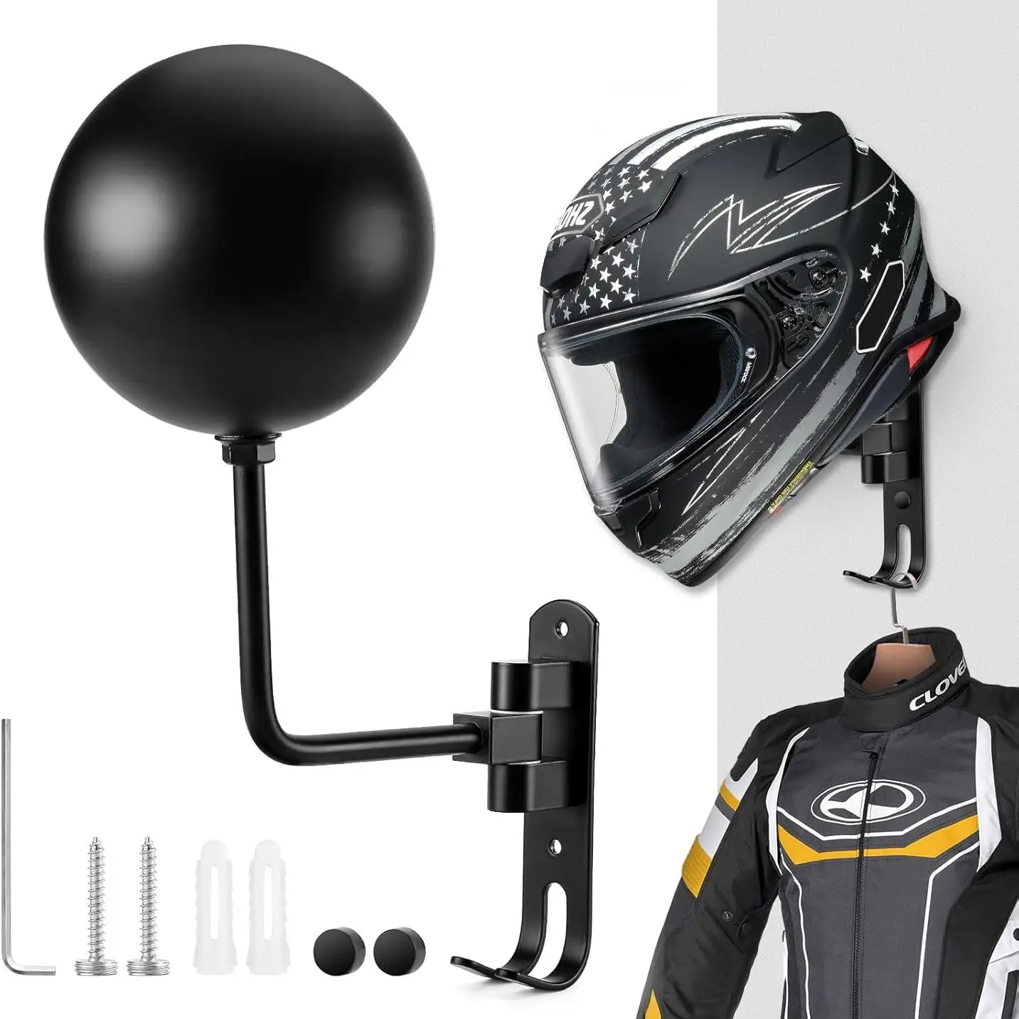 

Motorcycle Helmet Holder Wall Mount Helmet Hanger 180° Rotation Helmet Rack with Double Hook for Football Helmet Bicycle Helmet