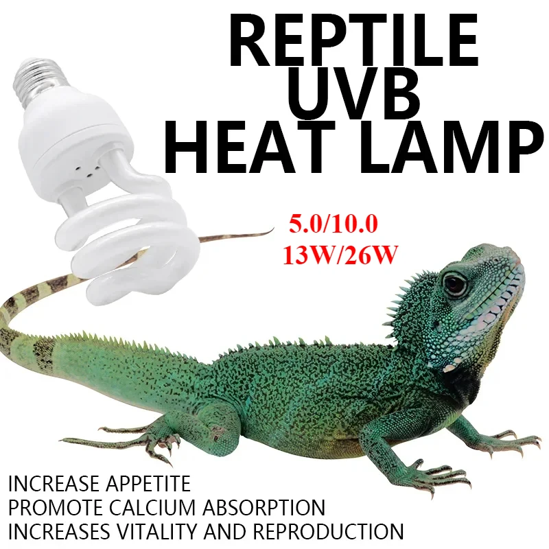 UVB5.0 10.0 Lámpara de suplemento de calcio lagarto 13W 26W Bombilla UV E27 Lámpara de reptil de ahorro de energía para tortugas y anfibios