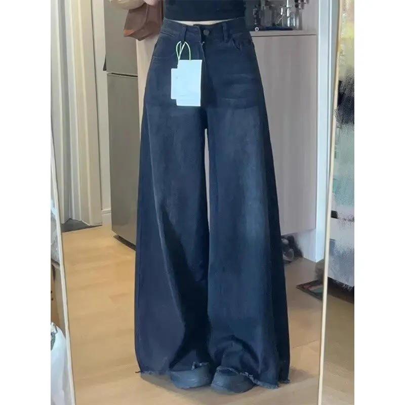 Hot Girl Baggy JeansY2k Street Vintage Washed To Make Old Fried Straight Wide-Leg Denim Pants for Women Black Washed Baggy Jeans