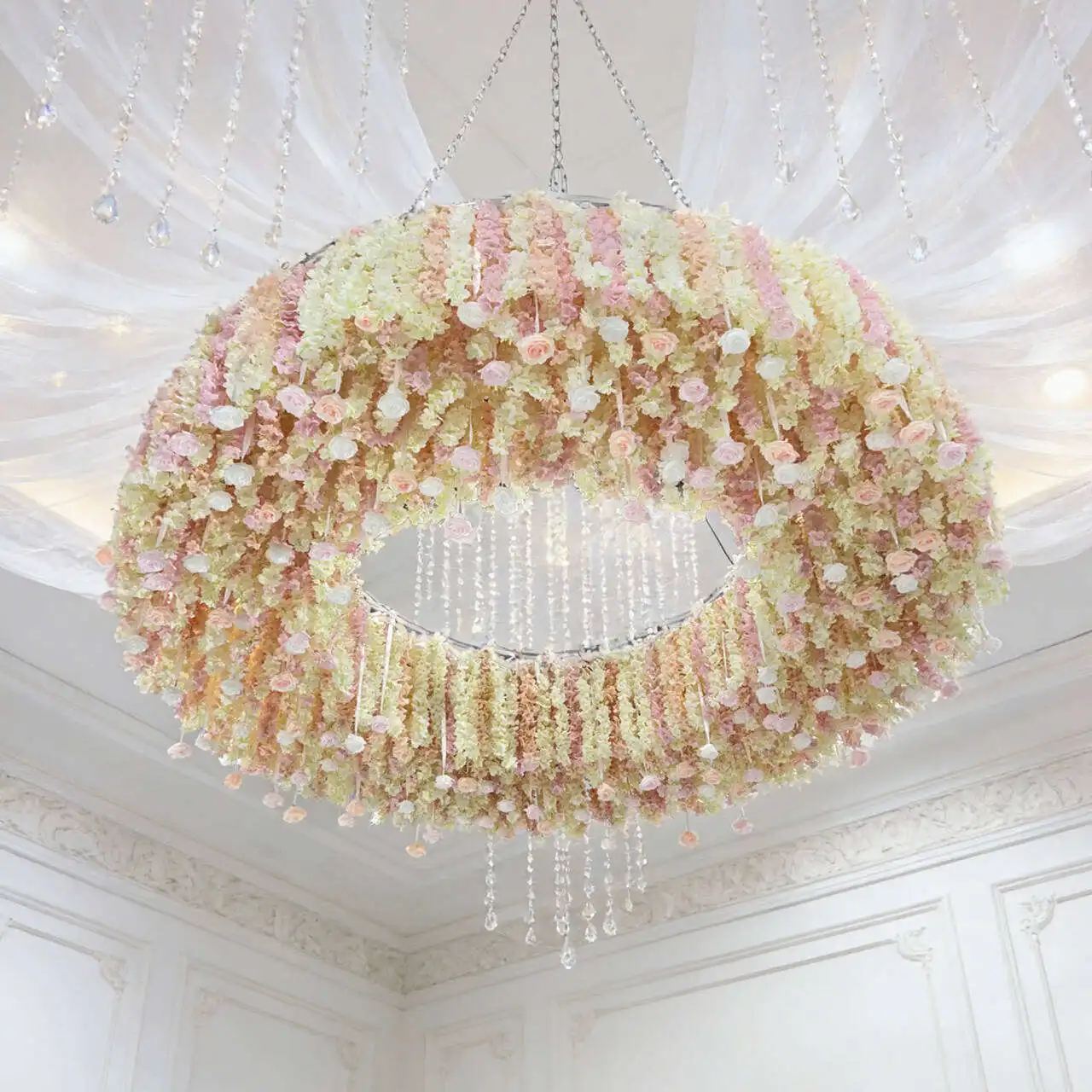 Ceiling hanging wisteria modern wedding hotel lobby venue planning project