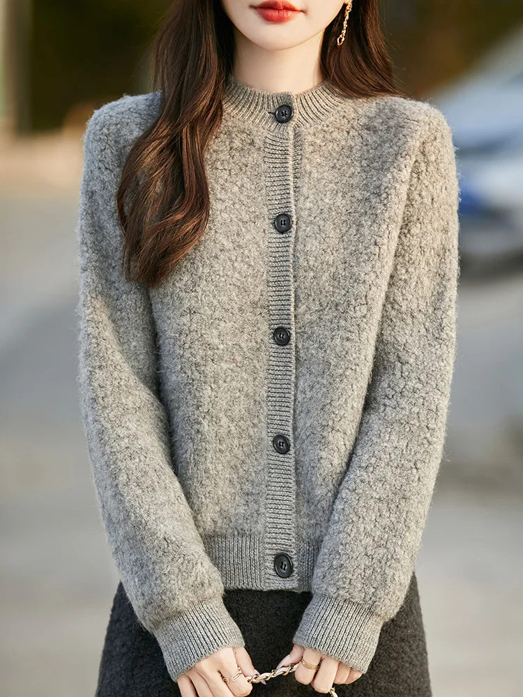 

Высококачественный женский свитер из 100% мериносовой шерсти с круглым вырезом, осень-зима, толстый теплый женский шерстяной кардиган, свитер, женские шерстяные верхние пальто