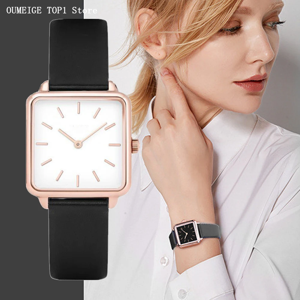 Top Brand Quartz Wristwatch Women 2023 New Stylish Fashion Bracelet Set Luxury Watch White Black Leather Strap Clock reloj mujer