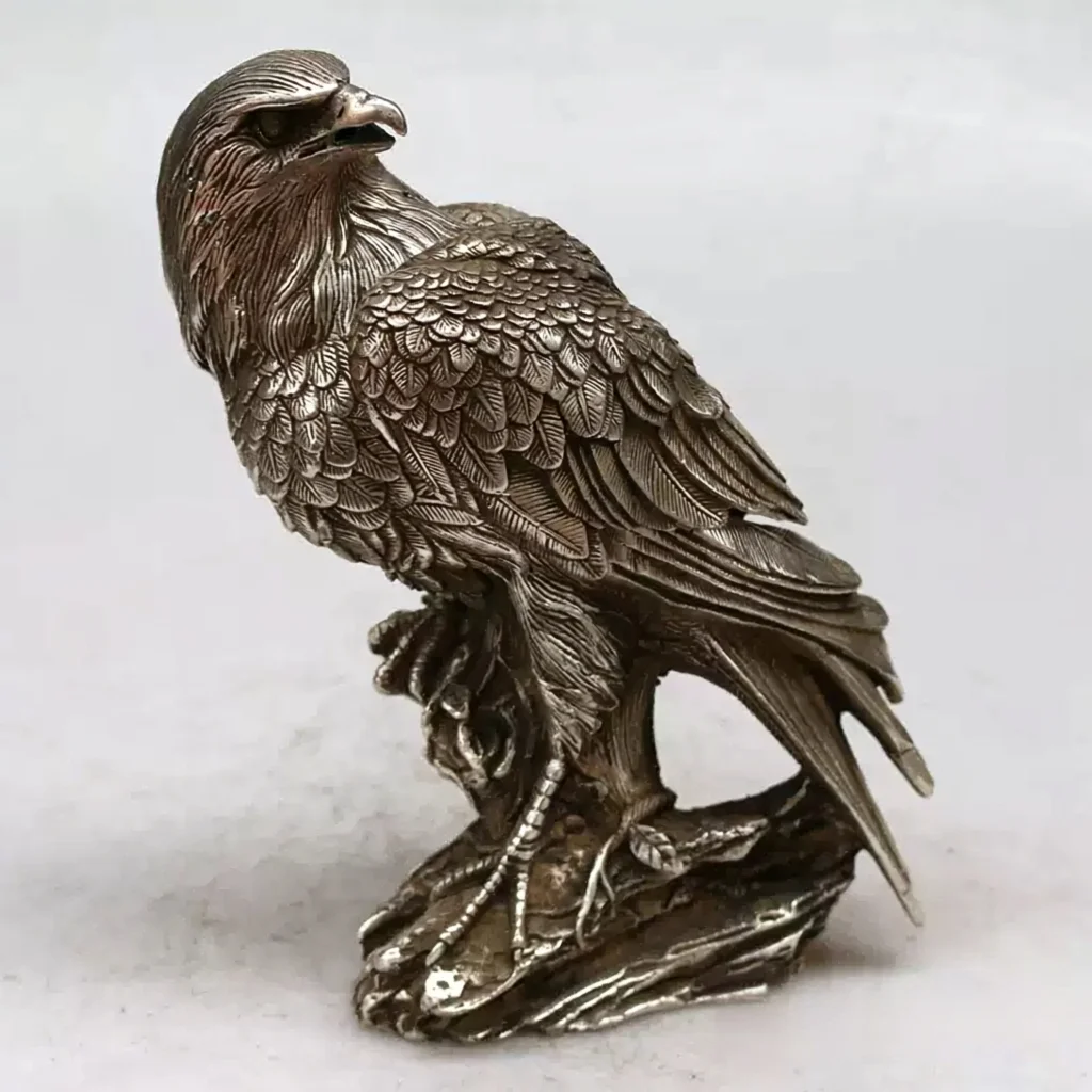 Silver Plated White Copper Eagle Incense Burner Statue Chinese Xuande Style Hawk Censer Home Aroma Ornament Collectible Decor