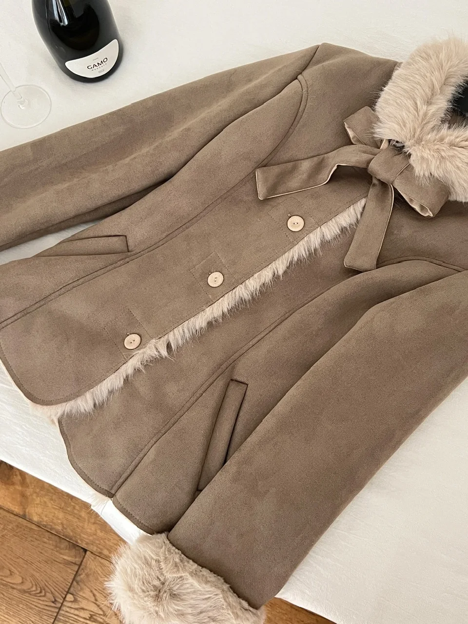 

Зима 202, женская куртка из искусственного меха с узлом, цветная блузка, закрывающая талию, внутренняя кожа и меховая верхняя одежда