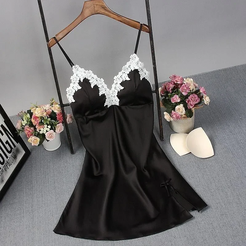 Sexy Lace Patchwork with Chest Cushion Lingerie Nighty Sleep Wear Nightdress Clothes Women's Nightgowns Sexy Nightwear - view 3
