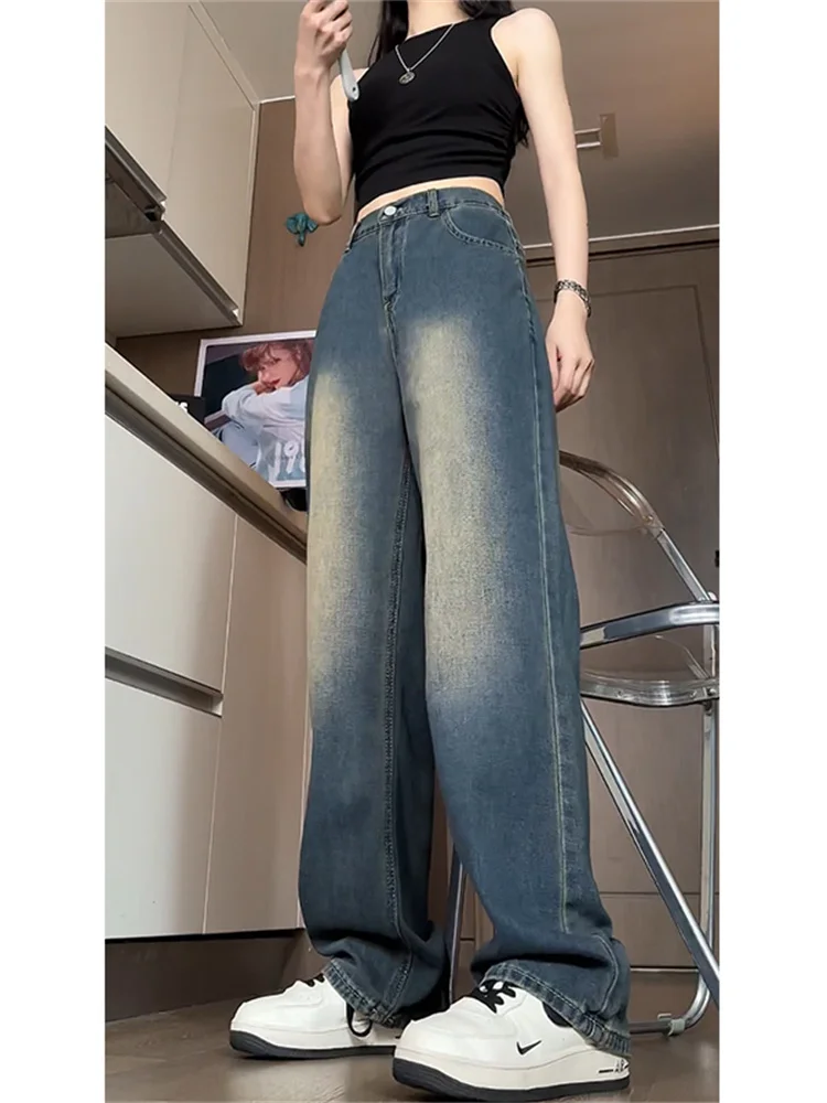 

Мужские джинсы Cleanfit в американском ретро-стиле, летние, прямые, свободные, с широкими штанинами, повседневные брюки в уличном стиле, молодежные, из смесового хлопка