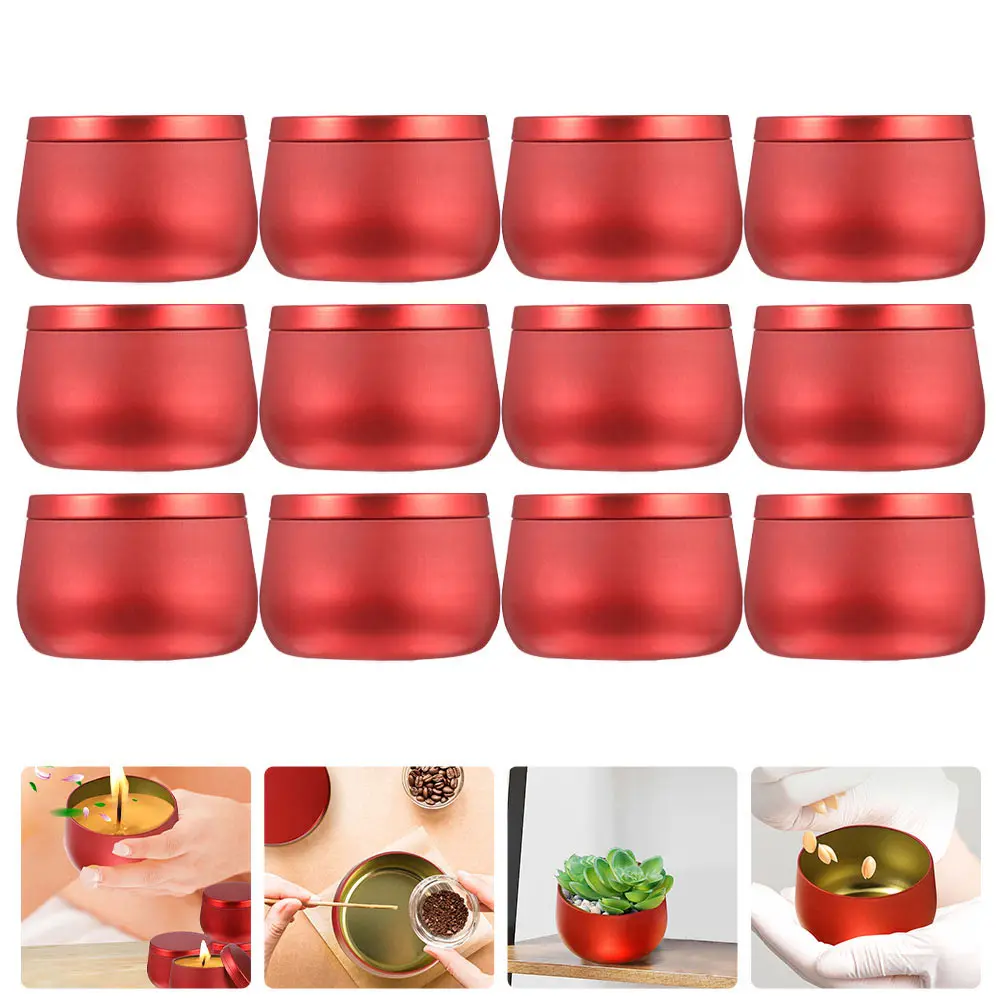 

12 Pcs Candy Tea Jars with Lids Cookie Airtight Food Storage Containers Cups Lavender Round Tinplate Canisters Travel for