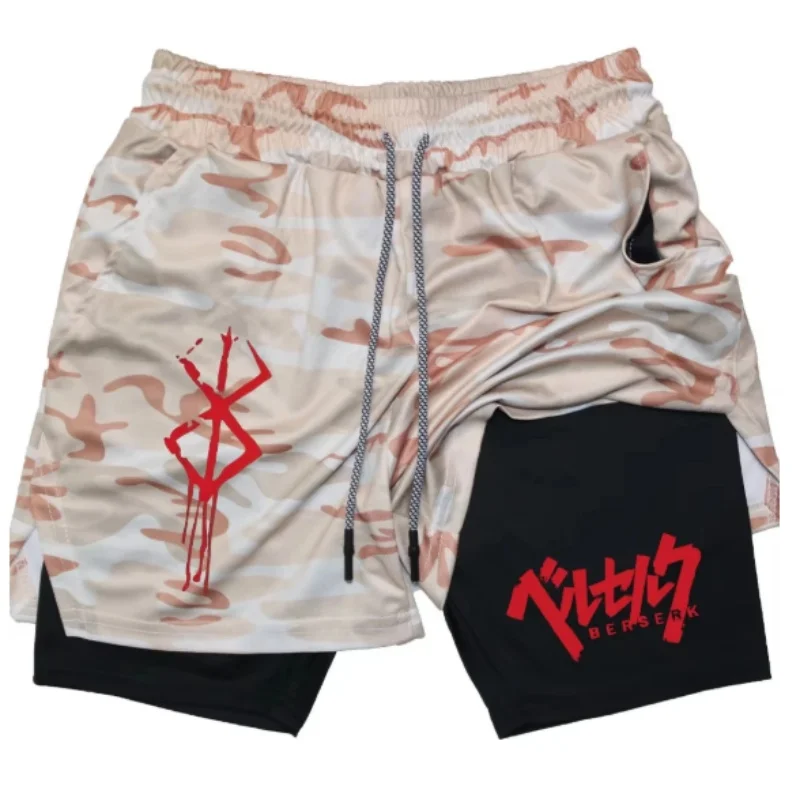 

Berserk - Мужские спортивные шорты 2-в-1, быстросохнущие шорты для бега, тренировки в тренажерном зале и фитнесе, двухслойные.