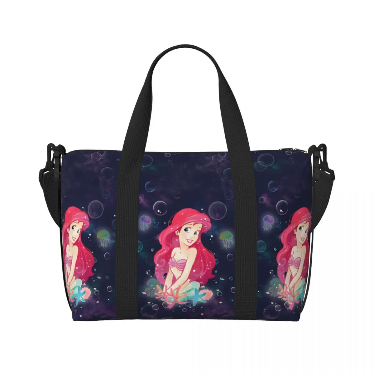 

Custom The Little Mermaid Groceries Shopping Tote Bag Women Big Capacity Fashion Film Cartoon Beach Gym Travel Bags
