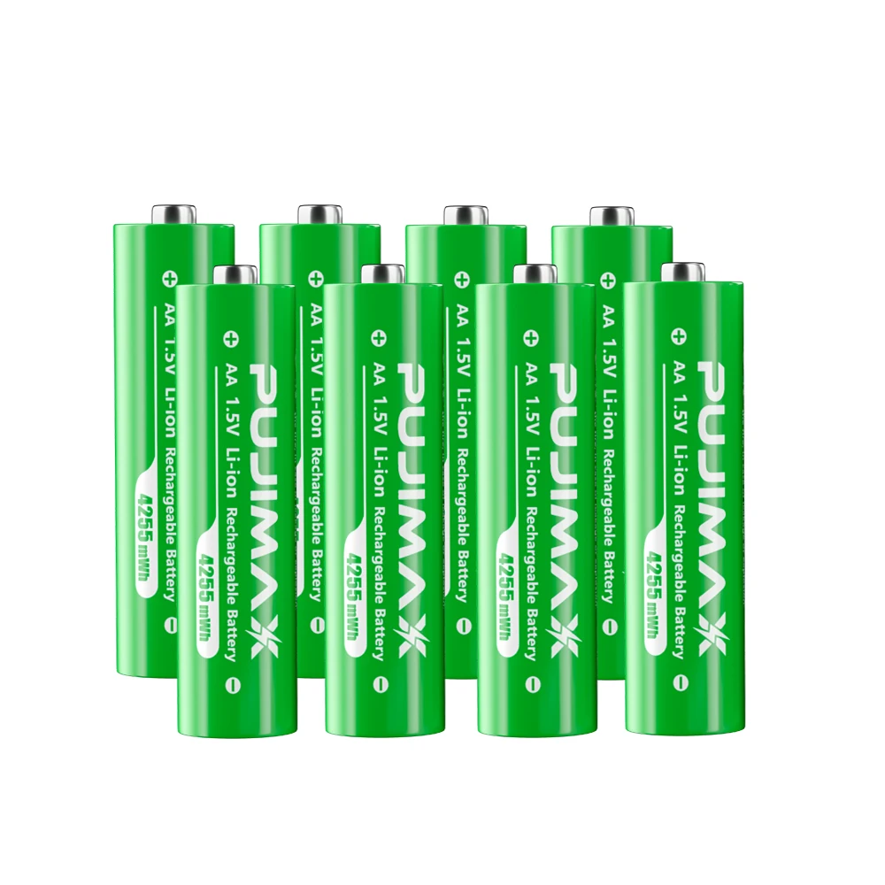  Zestaw baterii litowych PUJIMAX 1.5V 4255mWh 1100mWh o wysokiej pojemności z ładowarką, ładowarka LED inteligentna z 8 gniazdami i regulacją jasności. — 2