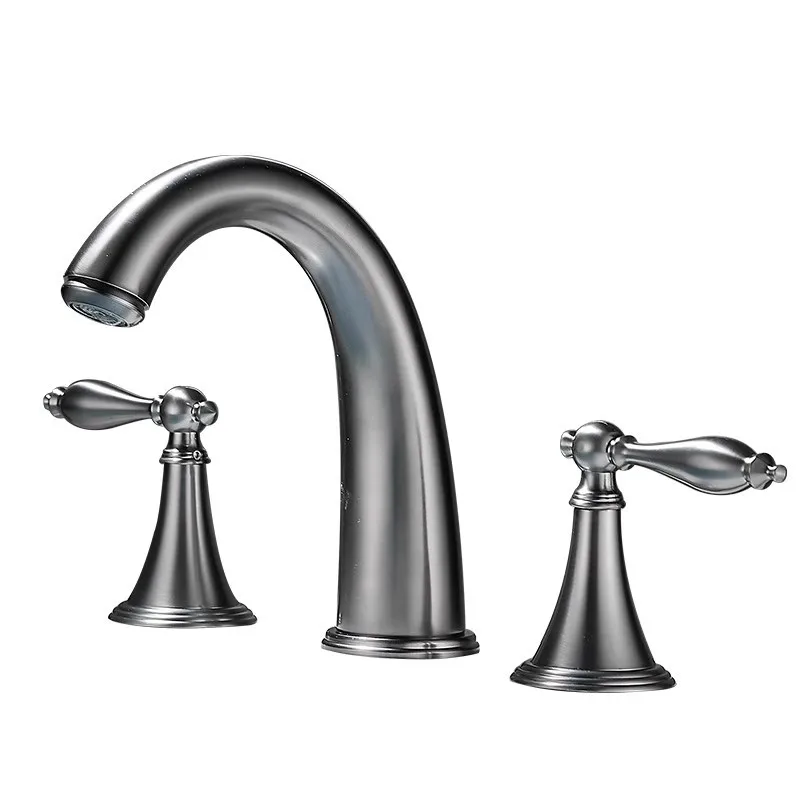 Immagine 7: Tuqiu Rubinetto per lavabo Ottone Grigio Rubinetto per bagno diffuso Rubinetti per lavabo antichi Rubinetto per lavabo a 3 fori Rubinetto per acqua calda e fredda