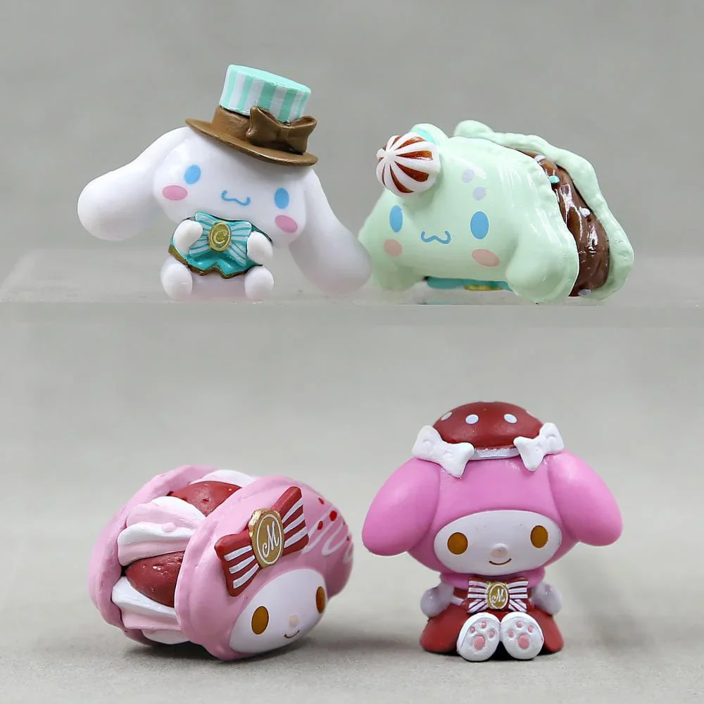 Dessert Macaron My Melody Pom Pom Purin Kuromi Cinnamoroll Figurines Collection Sanrio Decoration Figure Toys Series Girls Gifts