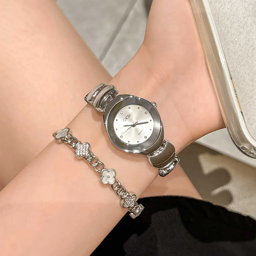 

Женские часы GEDI, круглые, золотые, серебряные, кварцевые часы высокого качества для женщин, нишевые модные платья, женские наручные часы, роскошные бренды