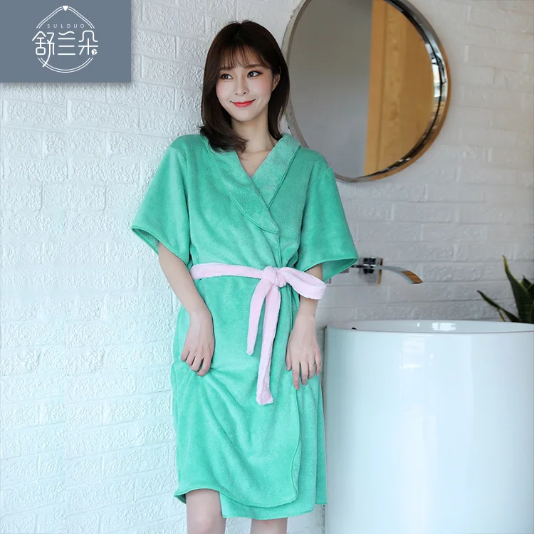 260 square meters warp-woven polyester cotton coral fleece bathrobe, thin women's bathrobe, summer long nightgown