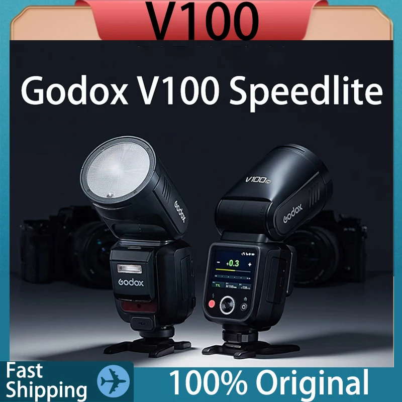 Original Godox V100 Camera Flash TTL Round Head Li-ion Electronic Speedlite Custom Flashlight For Canon Nikon Sony Fuji Olympus