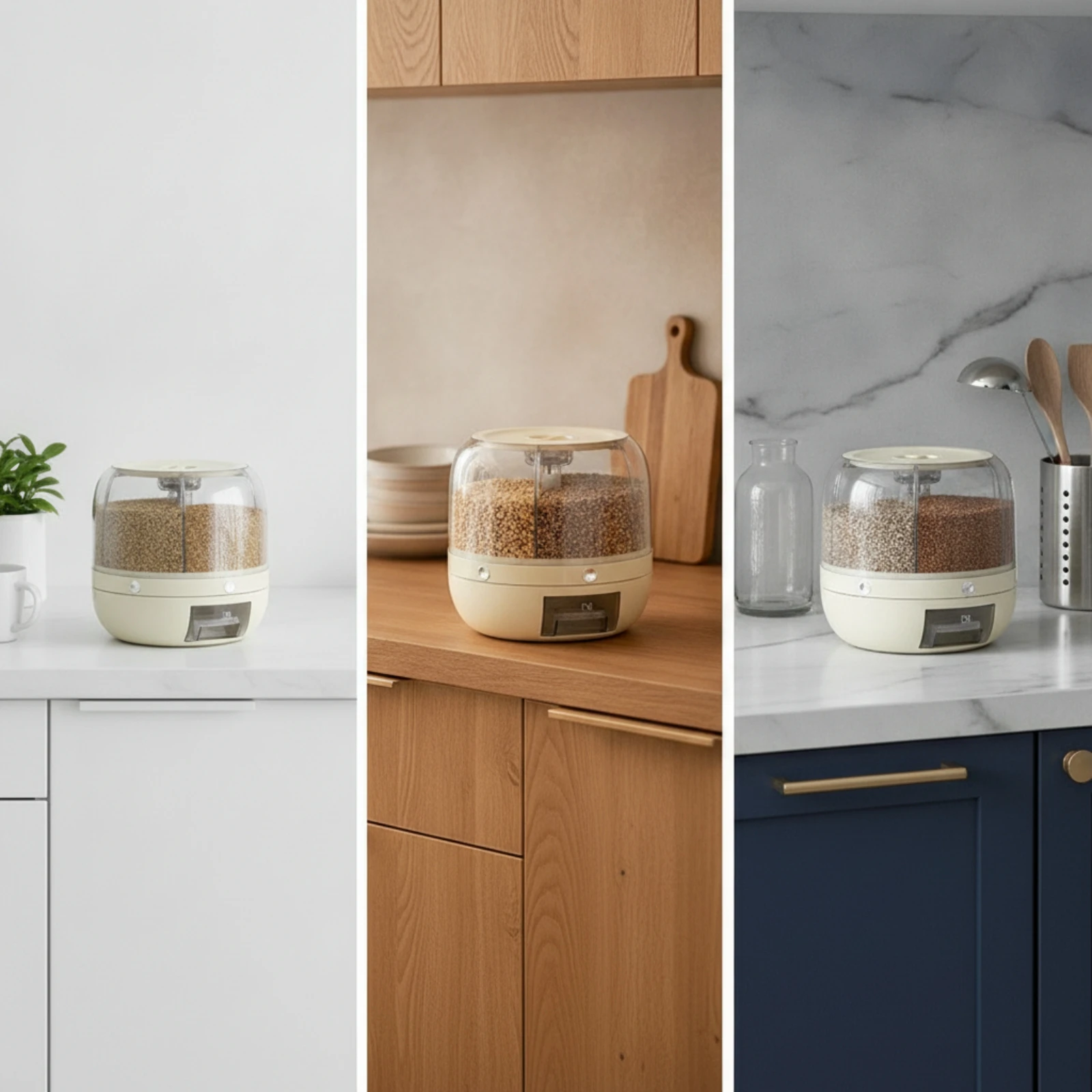 Grain Storage Dispenser Countertop Storage Container with Compartments Dry Food Dispenser Transparent Partitioned for Kitchen