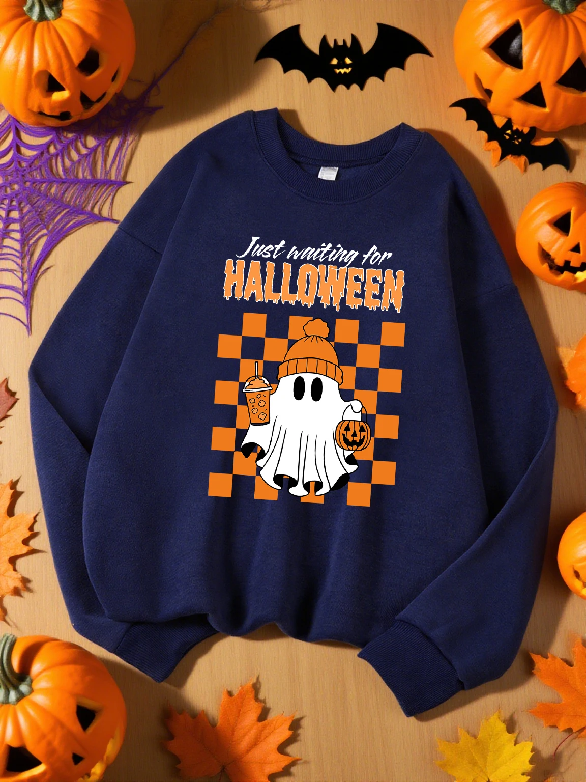 In attesa solo per Halloween Modello fantasma Abbigliamento Donna Sport Y2K Felpa Autunno Felpe casual Morbido O-Collo Streetwears