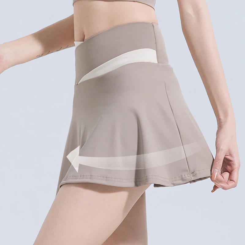 تنانير التنس النسائية، تنورة رياضية للجولف مكشكشة مع شورتات مكونة من قطعتين للياقة البدنية، تنورة كروس عالية الخصر للرقص واليوجا