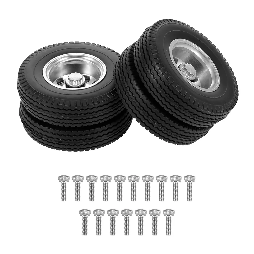 Rear Rubber Low Loader Wheels Tire Tyre with CNC Aluminum Rims for Tamiya 1/14 RC Tractor Trailer Truck