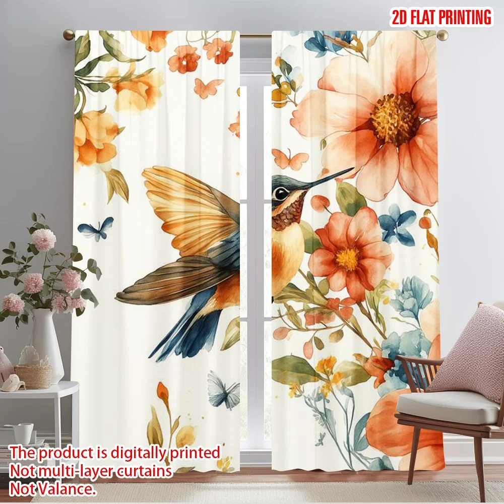 2pcs,2D plane printing Curtains Hummingbird Bliss 100% Polyester (without rod) Outdoor Decorations for Bedroom, Office, Living