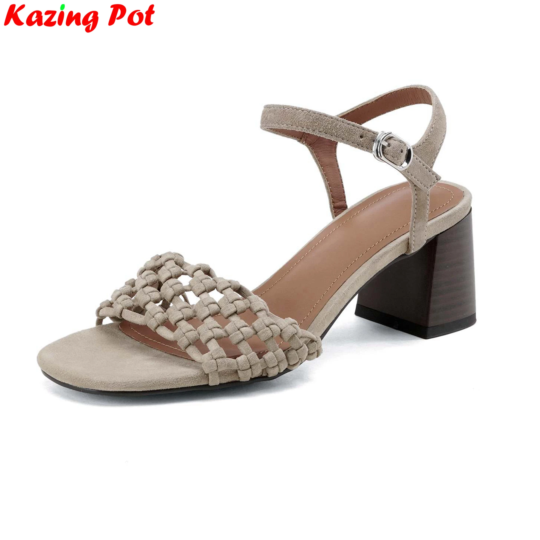 Krazing Pot Kid Suede Peep Toe High Heels Summer Shoes Catwalk Elegant Concise Basic Dating Vacation Luxury Modern Women Sandals