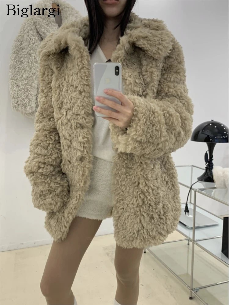 

Autumn Winter Lambswool Coat Women Korean Style Loose Fashion Ladies Jackets Long Sleeve Casual Woman Coats