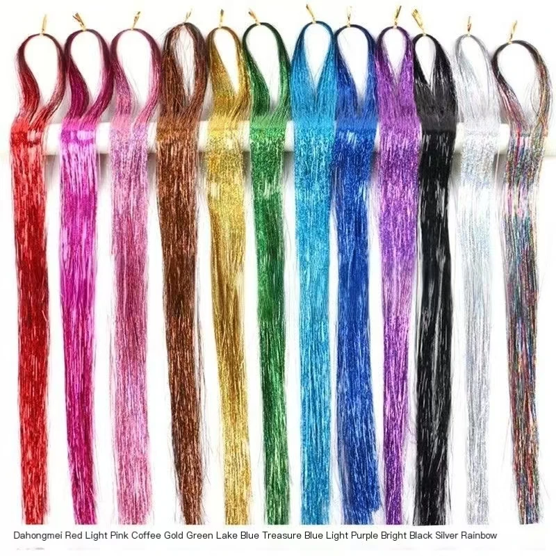 Kit de oropel de extensiones de cabello sintético, 36/48 pulgadas, 12 colores mezclados, con herramienta, oropel de pelo brillante, reflejos resistentes al calor