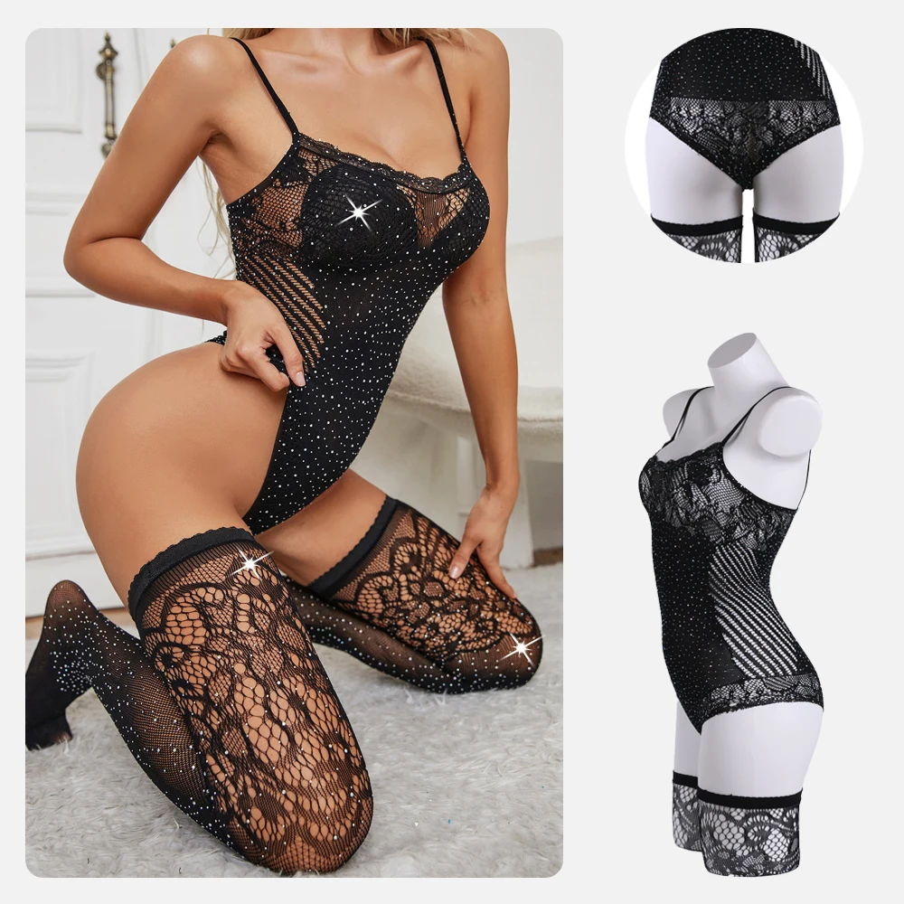 Strass Fishnet Strumpfhosen Oberschenkel Hohe Socken Frauen Schwarz Erotische Lange Socken Sexy Dessous Frauen Strümpfe Strümpfe Medien