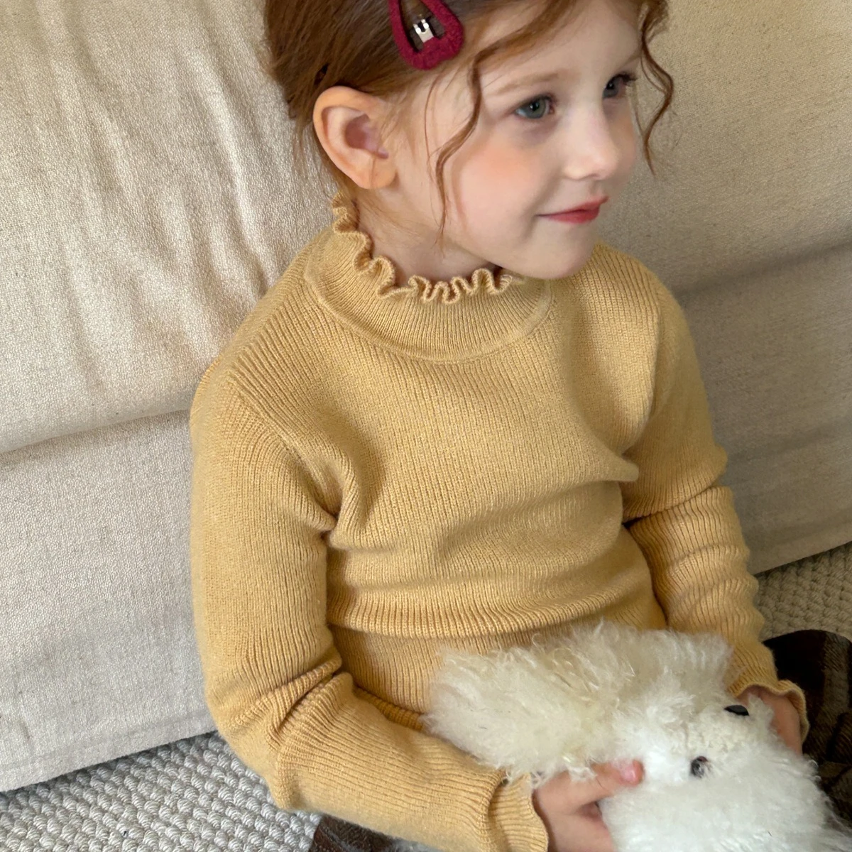 

Girls Sweater 2025 Autumn and Winter New Children's Clothing Girls Baby Fashion Ear Edge Bottom Sweater Casual Simple All Match