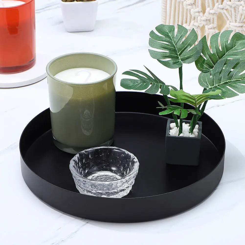 Black Round Tray Stainless Steel Metal Decorative Storage Tray Jewelry Organizer Fruit Plate Holder Design