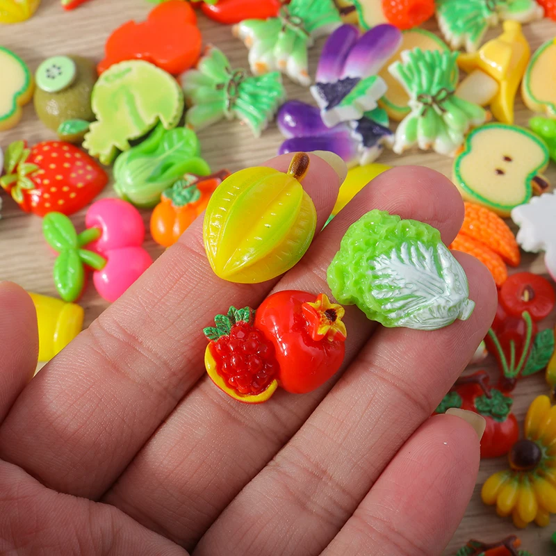 Tusember 15 Stück Niedliche Apfel-Erdbeer-Kirsch-Früchte Flache Harz-Cabochons Verzierungen DIY Scrapbooking für Haarnadeln und Broschen – Detail 5