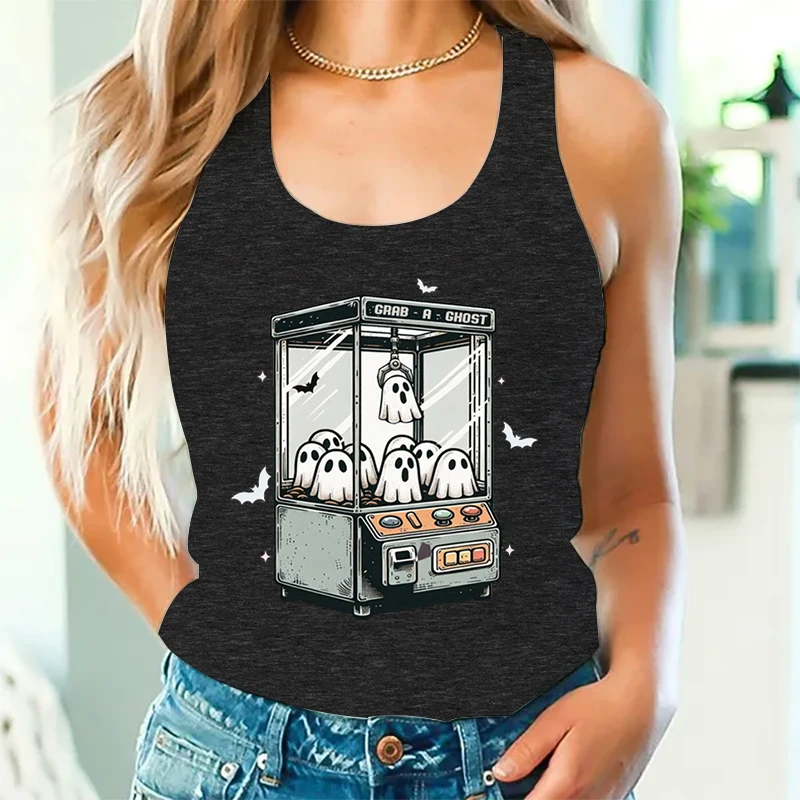 Women’s Vest Halloween Ghost Grabber Graphic Racerback Tank Top Cute Ghost Gift Tanks Ghost Grabber Lover Halloween Casual Tops