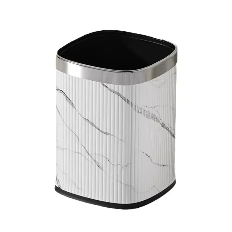 New Home Trash Can, Large Capacity, Marble Pattern Square Bin for Living Room, Kitchen, and Bathroom - Lid-Free Design