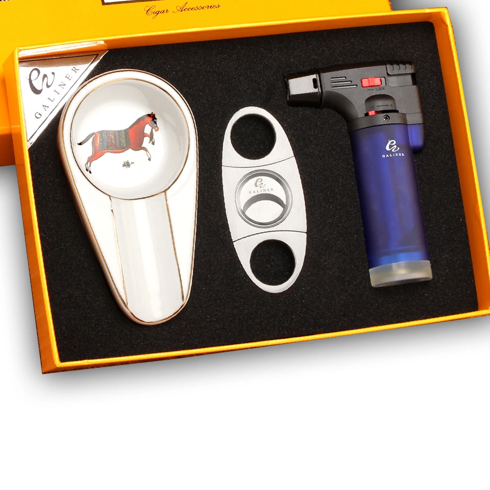 

GALINER Portable Tobacco Accessories Set-Cigar Lighter Ashtray Cutter Home Travel Cigar Accessories Set for Smoking Lover
