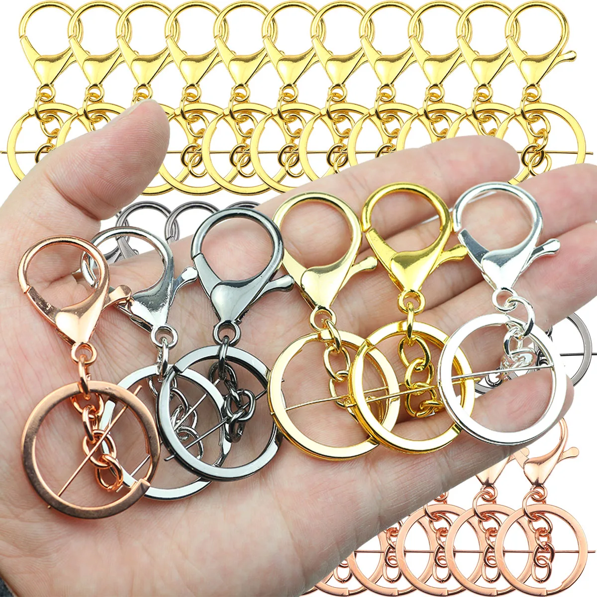 3-20pcs Zinc Alloy Golden Lobster Clasp Split Rings Extension Chain Keychains Hooks Set of 3 For Jewelry Making DIY Accessories 