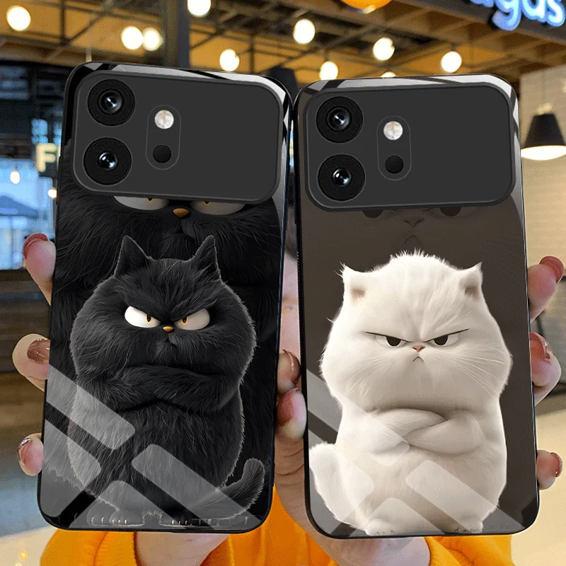 Étui en verre trempé rigide pour Honor 600 Pro 600 Lite, housse de protection avec motif de chat, coque arrière Fundas