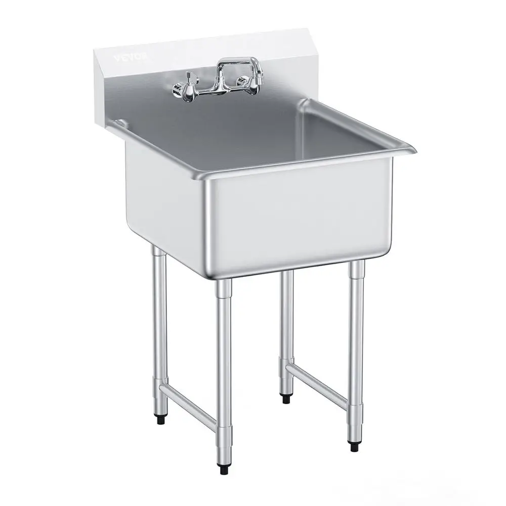 

StainlSteel Prep & Utility Sink, 1 Comparent ree Standing Small Sink Include aucet & legs, 27"x24" Commercial Single Bowl Sinks