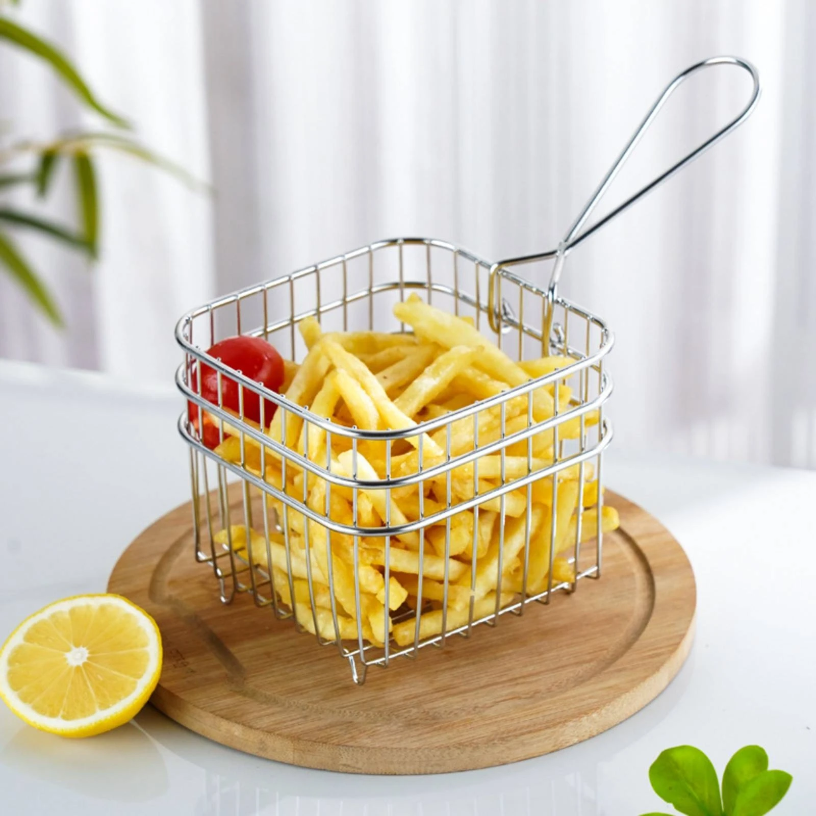 Wire Basket with Handle Rustproof Stainless Steel Basket Long-Lasting Open-Frame for Desktop, Bathroom